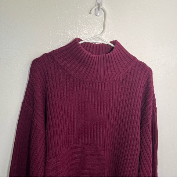 Vince Camuto Mock Neck Sweater Ribbed Burgundy - Picture 4 of 15